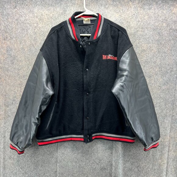 The Incredibles Varsity Jacket Men Large Black Leather Wool Disney Store Vtg